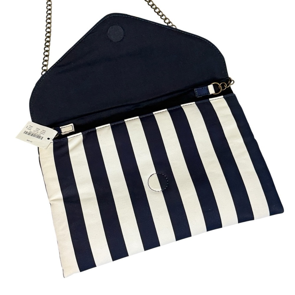 JCrew Striped Navy and White Chain Shoulder Envelope Bag Small #1739 NWT - Picture 2 of 6